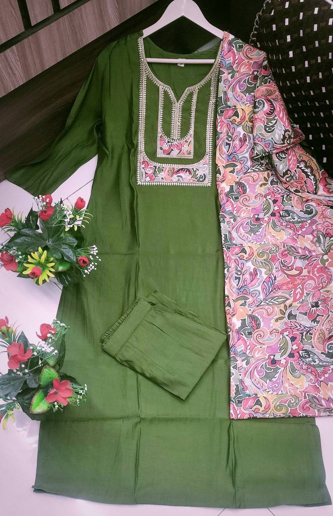 KF 107 Kalaai Embroidery Chanderi Kurti With Bottom Dupatta Wholesale Shop In Surat